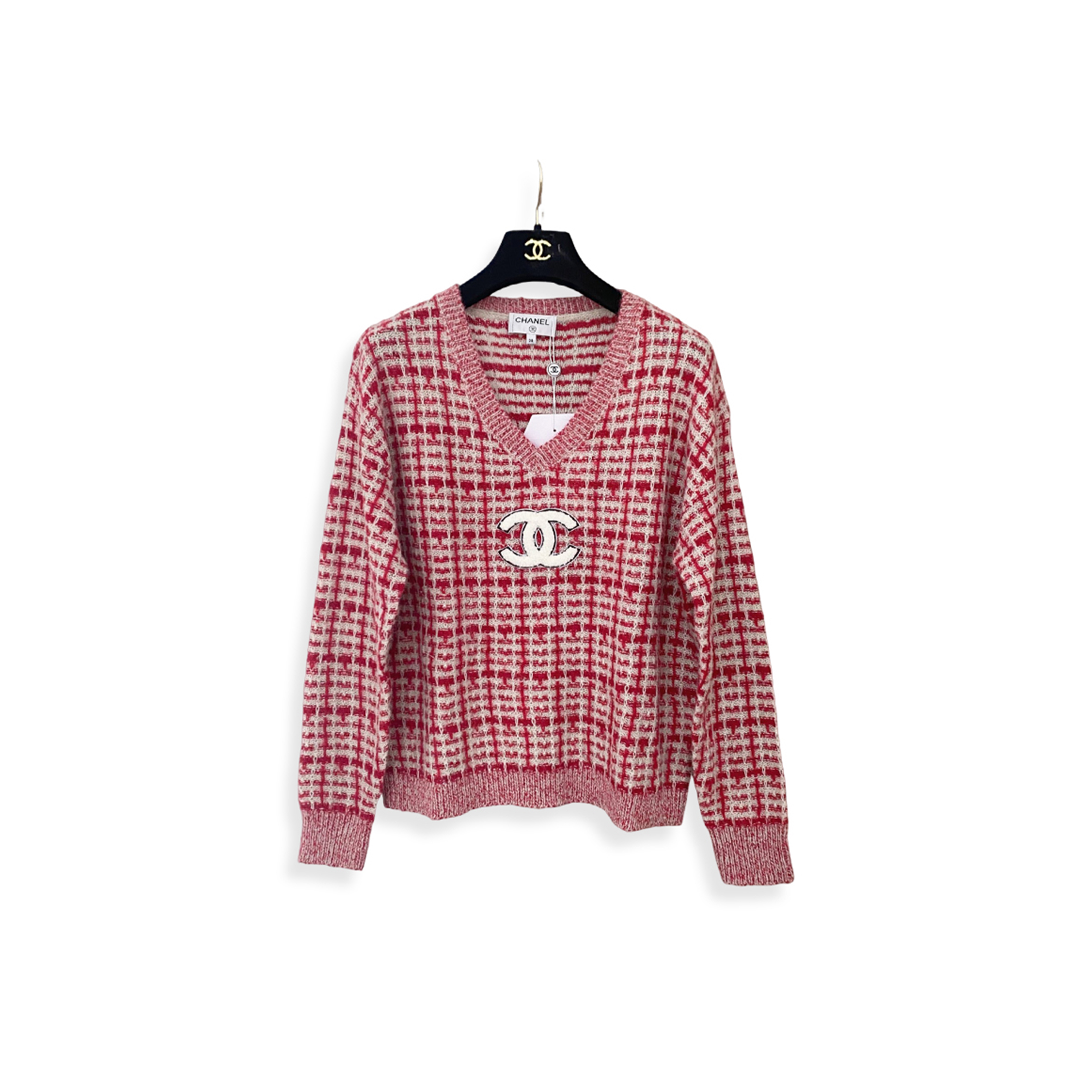 CHANEL V-NECK PULLOVER SWEATERKNIT SWEATER 